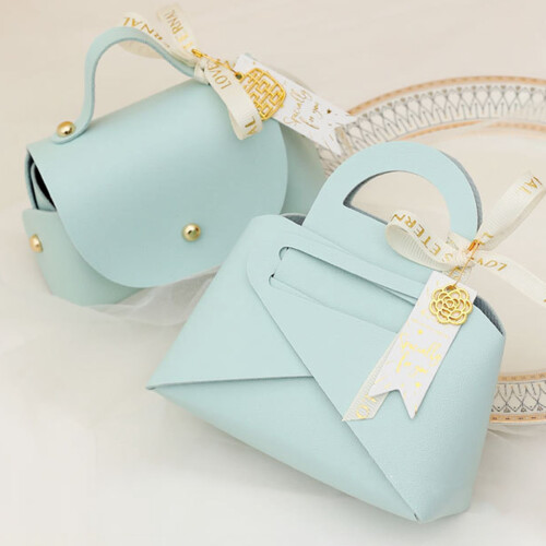 Faux Leather Handbag-Shaped Gift Bag with Ribbon Bow Handle 1