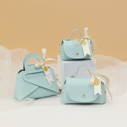 Faux Leather Handbag-Shaped Gift Bag with Ribbon Bow Handle 2
