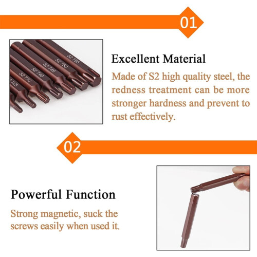 GLFSIL Torx Screwdriver Bits Hex Shank 30mm 75mm T20-T55 1