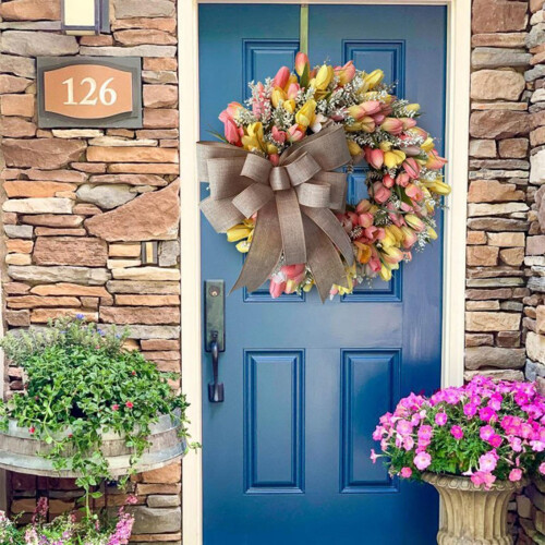 Flower Blossom Spring Wreath with Bowknot 45cm 2