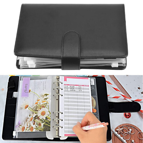 A6 PU Leather Budget Binder Cover Set 50 Pcs Black 2