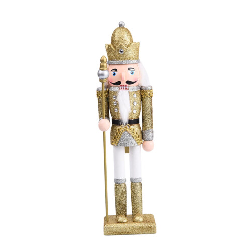 Wooden Christmas Nutcracker Soldier Figure Gold Decor 1 1