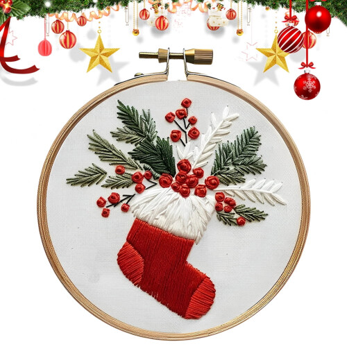 Christmas Cross Stitch Kit with Hoop Cloth Threads 2