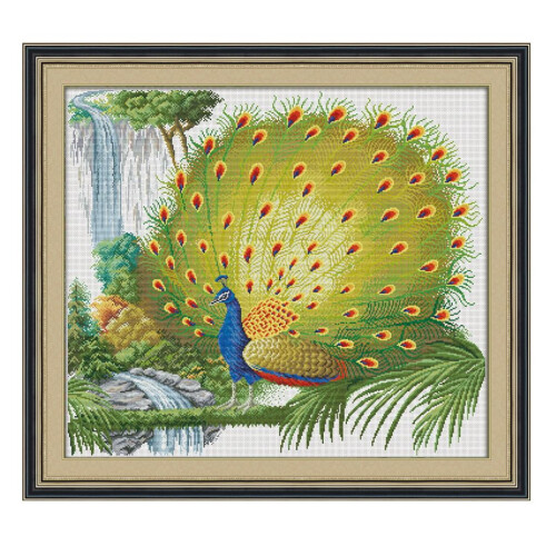Peacock Stitched Quilt Kit Pre-Printed Pattern 11CT 1