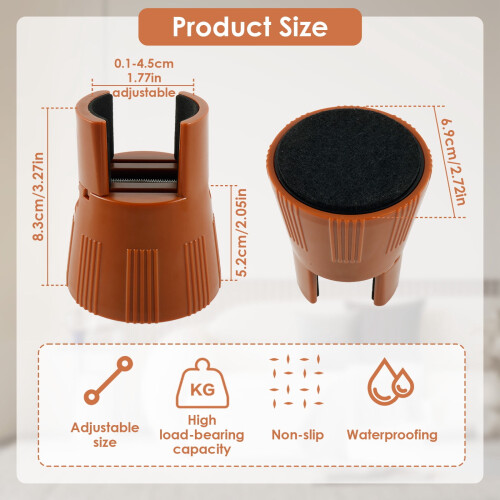 Bed Risers Adjustable Round 4 Pack 2 Inch Lift Brown 1