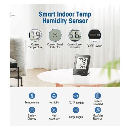 Indoor Hygrometer Thermometer Black Large LCD 1 unit 2