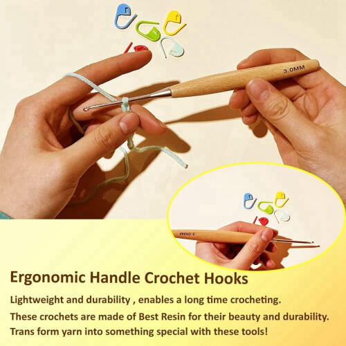 Wood Crochet Hooks Set Ergonomic Handle 8 pcs 3.0–6.5 mm 2