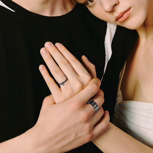 Star and Moon Hollow Punk Couple Ring Pair 1