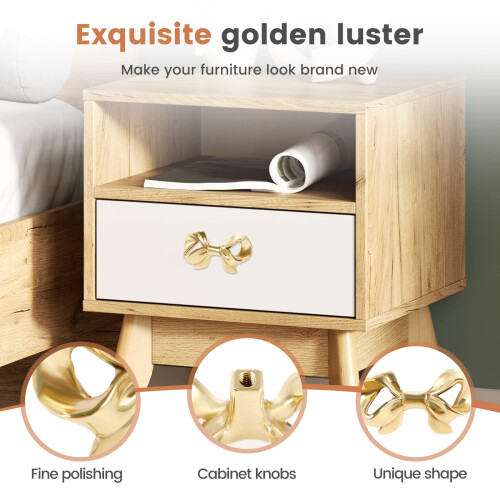 Brass bow knobs gold finish 4 pcs with screws 2