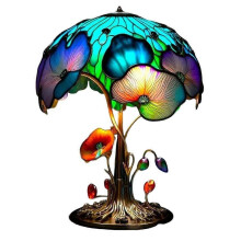 (color06) Vintage Stained Resin Mushroom Table Lamp Plant Series Colorful Bedroom Bedside Flower Retro Night LightOrnaments Usb Plug