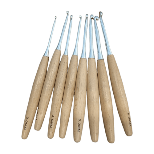 Wood Crochet Hooks Ergonomic Set 8 pcs 3.0–6.5 mm 1