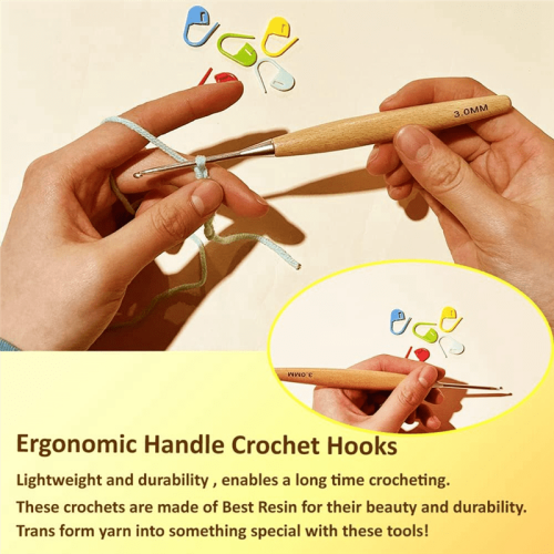 Wood Crochet Hooks Ergonomic Set 8 pcs 3.0–6.5 mm 2