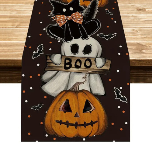 Pink Ghost Pumpkin Table Runner Halloween Decor 72x14 Inch 1