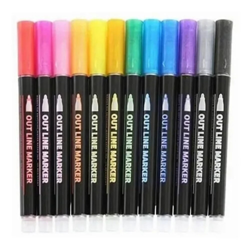 Outline Metallic Markers Double Line 12PCS 1