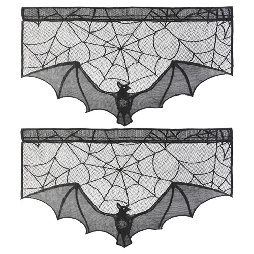Halloween black lace bat curtain 2 pcs 1
