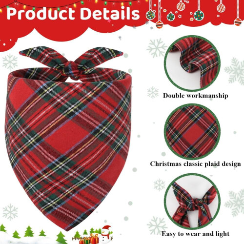 Dog Christmas Bandana Plaid Triangle 2 Pack Green 2