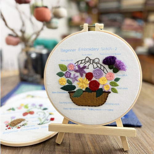 Embroidery Kit for Beginners with Cloth Hoops Threads 2