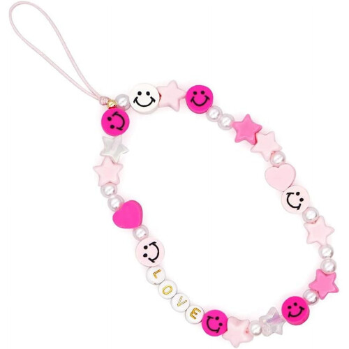 Beaded Phone Lanyard with Smiley Face Charm, Handmade 1