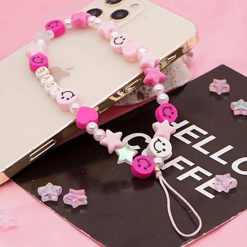 Beaded Phone Lanyard with Smiley Face Charm, Handmade 2