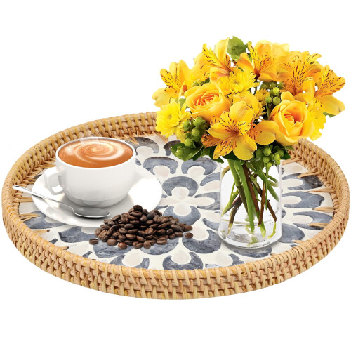 Round Rattan Serving Tray Natural 30x30x3cm 1