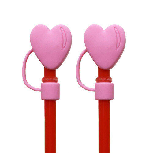 Pink Silicone Straw Lids 2 Pieces Cartoon Design 1