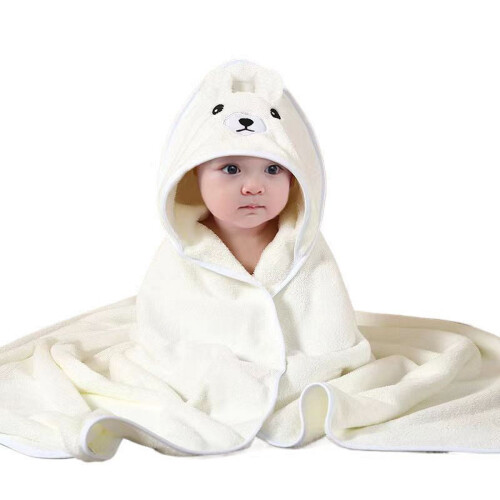 Kids' hooded bath towel white bear design 2