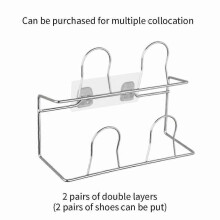(02 No wall stickers) Hanging Shoes Rack Stainless Steel Bathroom Organizer Shoes Storage No Drilling Shoes Organizer Slippers Shoes Hanger Shoes