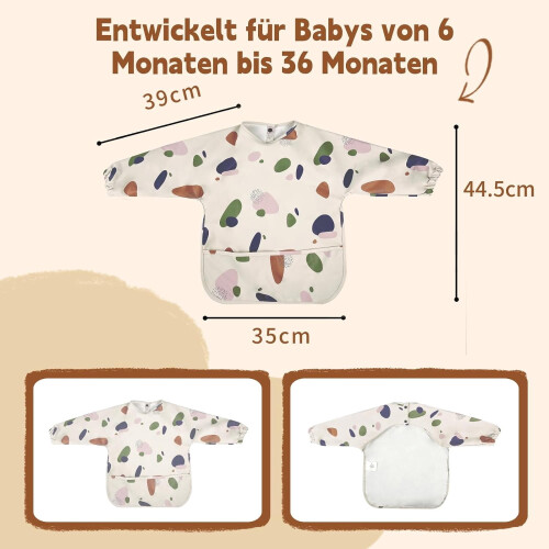 Waterproof Long Sleeve Baby Bib with Pocket, Adjustable, 1