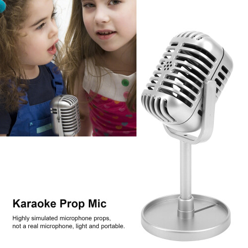 Retro Microphone Prop Silver Vintage Style with Stand 1