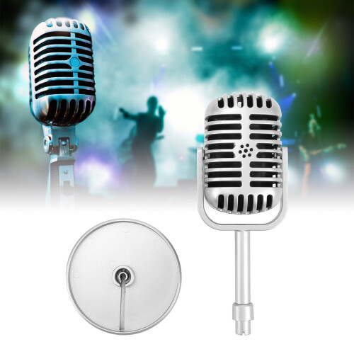 Retro Microphone Prop Silver Vintage Style with Stand 2