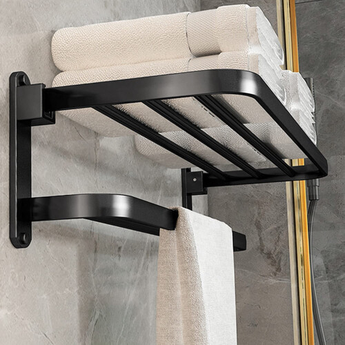 Bathroom Towel Rack Matte Black Two Bars 1