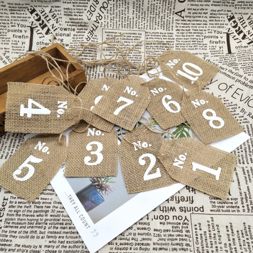 Wine Tag Burlap Table Card 10pcs 1-10 Numbers 2