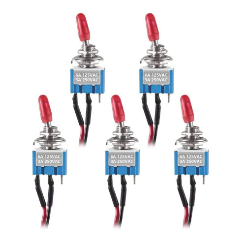 Interrupteur à bascule SPST précâblé en métal, lot de 5, 12 V CC 2