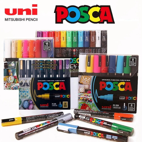 Uni Posca Acrylic Marker Set 5 pcs White 5 sizes 1