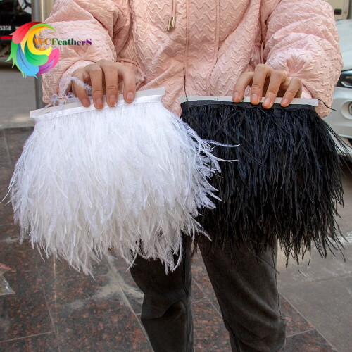 Ostrich feather trim ribbon black white multicolor 1m 1