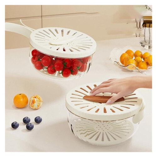 Fruit Strainer Colander with Lid and Foldable Handle 1