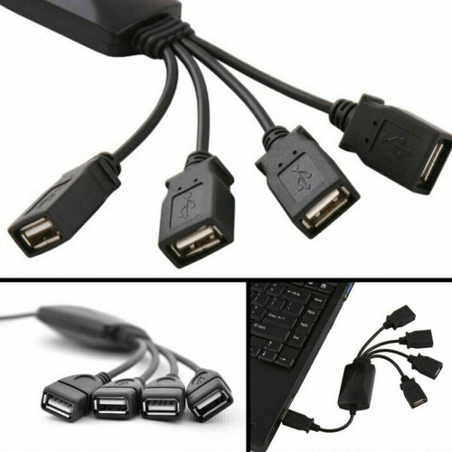 USB splitter hub 1-4 ports flexible black cable 1
