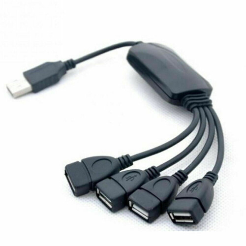USB splitter hub 1-4 ports flexible black cable 2