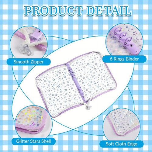 Copertina per raccoglitore A5 con cerniera e stelle glitterate rosa 2