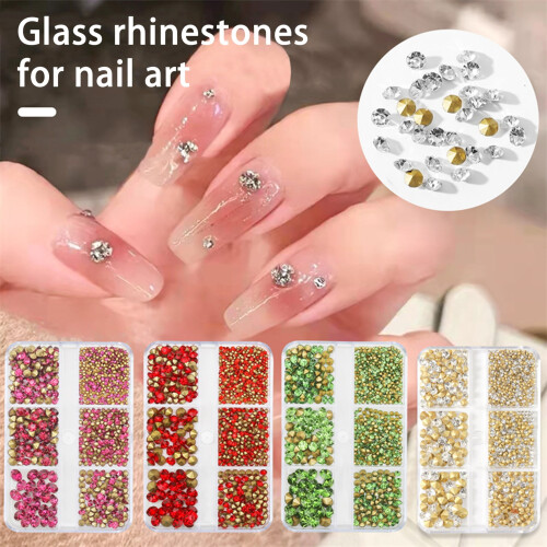 Pink Nail Rhinestones Box with 6 Grids