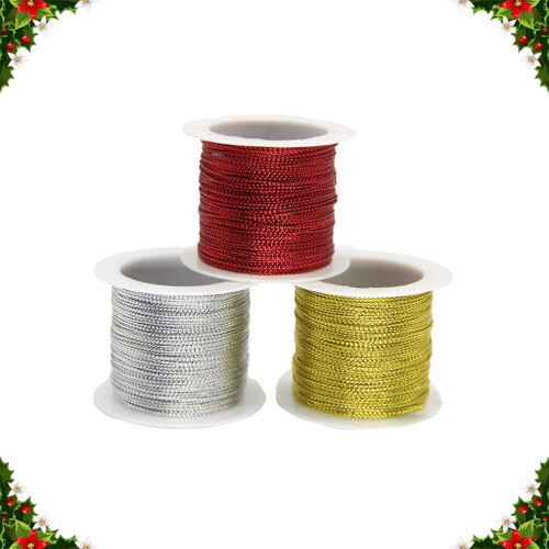 Metallic cord craft thread for jewelry making silver red 2