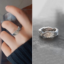 Men's Silver Angel Wing Ring Retro Vintage Punk Style