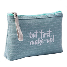 Cotton linen cosmetic bag large capacity with zipper