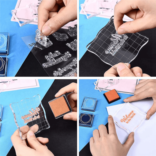 Ensemble de 14 blocs de tampons en acrylique transparent avec grille 2