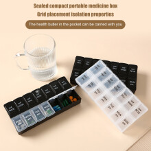 Pink pill organizer with letters, 14-compartment weekly