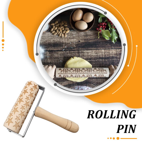 Rodillo de madera con relieve navideño y mango ergonómico 2