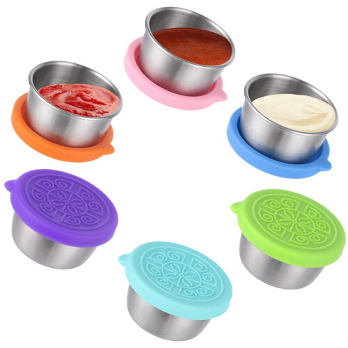 Stainless Sauce Cups with Silicone Lids 6PCS