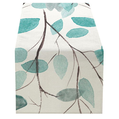 Linen Tablecloth Summer Leaves Print Green