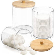 Acrylic Qtip Holder with Bamboo Lid 2 Pack