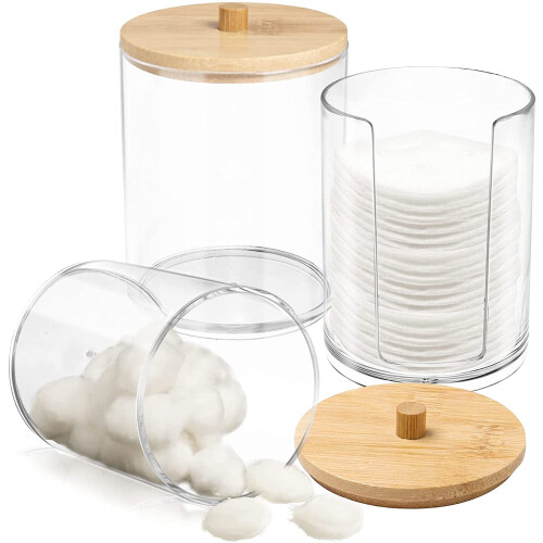 Acrylic Qtip Holder with Bamboo Lid 2 Pack